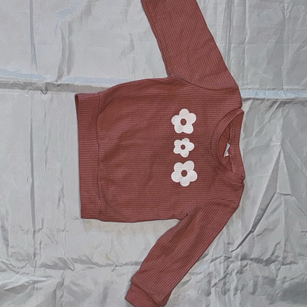 Kids Long Sleeve Tee with Floral Design - Red